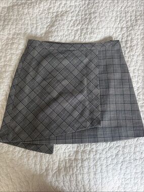 Ganni Gray Plaid Asymmetrical Wrap Mini Skirt